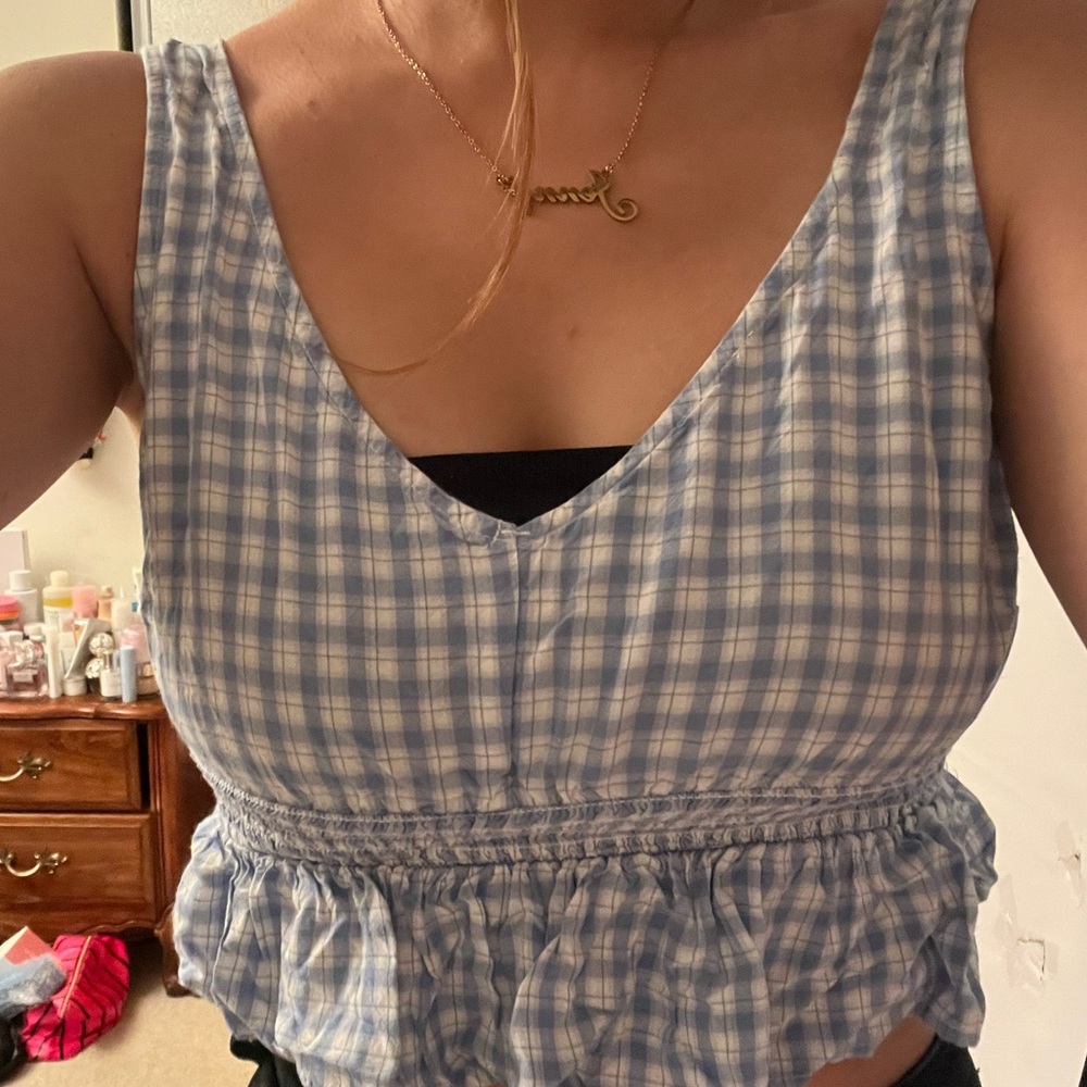 HOLLISTER blue gingham blouse